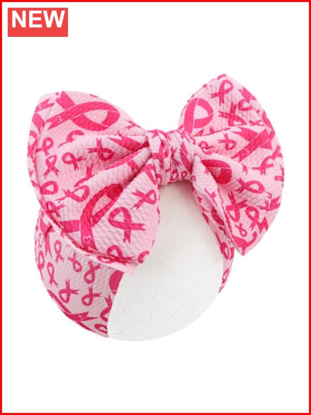 Waffle Fabric Double Layer Pink Ribbon Bow Headband for Baby Girls